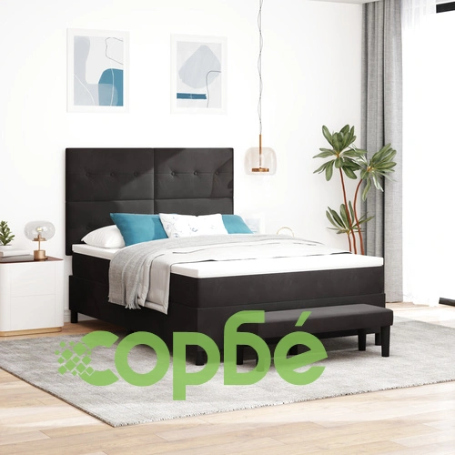 Подматрачна рамка с матрак и пейка от черно кадифе 160x200 см ➤ топ цена ➤ sorbe.bg