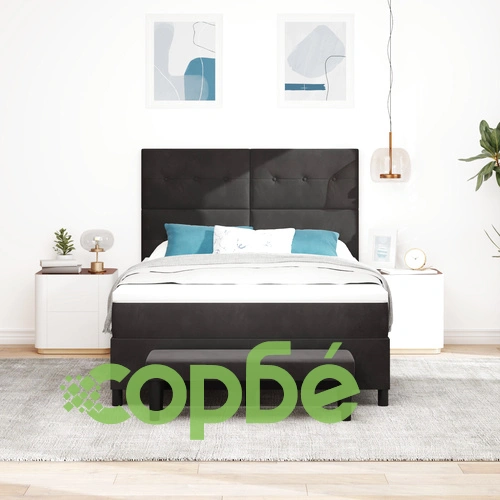 Подматрачна рамка с матрак и пейка от черно кадифе 160x200 см ➤ топ цена ➤ sorbe.bg