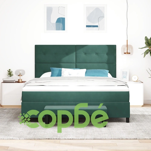 Легло с матрак и пейка от тъмнозелен велур 180x200 см ➤ топ цена ➤ sorbe.bg