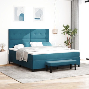 Кадифено легло с кутия, матрак и пейка - тъмносиньо 180x200 см