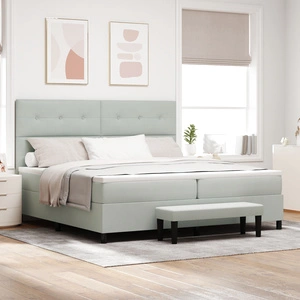 Легло с пружини, матрак и пейка от светлосиво кадифе 200x200 см