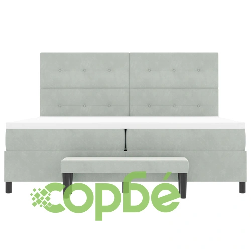 Легло с пружини, матрак и пейка от светлосиво кадифе 200x200 см ➤ топ цена ➤ sorbe.bg