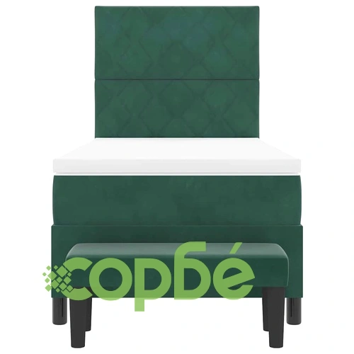 Легло с пружинирана основа, матрак и пейка тъмнозелено 90x190 см кадифе ➤ топ цена ➤ sorbe.bg