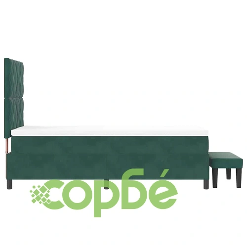 Легло с пружинирана основа, матрак и пейка тъмнозелено 90x190 см кадифе ➤ топ цена ➤ sorbe.bg