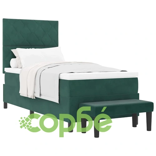 Легло с пружинирана основа, матрак и пейка тъмнозелено 90x190 см кадифе ➤ топ цена ➤ sorbe.bg