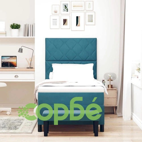 Легло с пружинирана основа и матрак тъмносиньо 90x190 см кадифе ➤ топ цена ➤ sorbe.bg