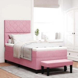 Легло с пружинирана основа и матрак от кадифе 90x190 см в розово