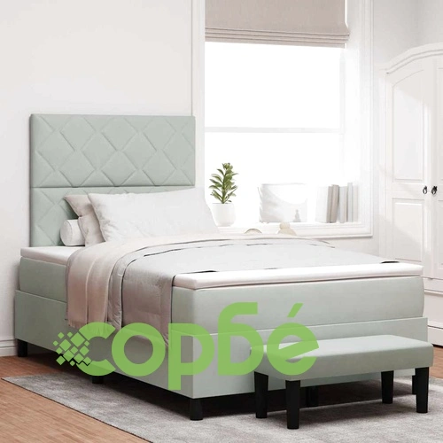 Легло с пружинирана основа и матрак светлосиво 120x190 см кадифе с пейка ➤ топ цена ➤ sorbe.bg