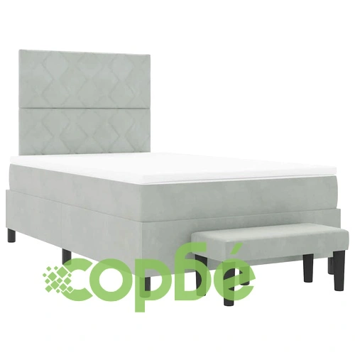 Легло с пружинирана основа и матрак светлосиво 120x190 см кадифе с пейка ➤ топ цена ➤ sorbe.bg