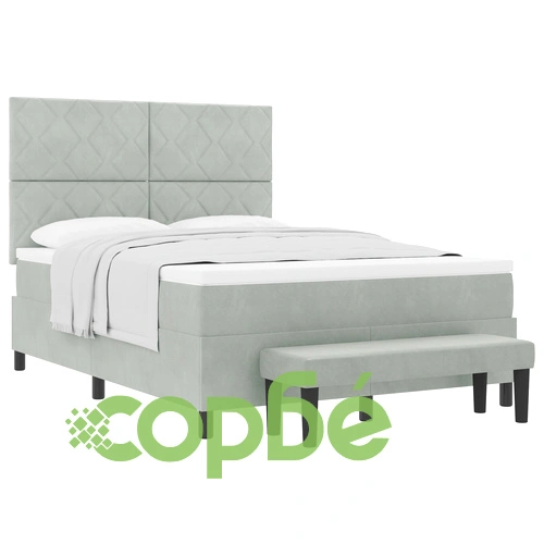 Легло с пружини с матрак и пейка 140x190 см от светлосиво кадифе ➤ топ цена ➤ sorbe.bg