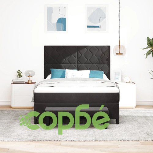 Легло с пружини, матрак и пейка, черно кадифе, 140x190 см ➤ топ цена ➤ sorbe.bg