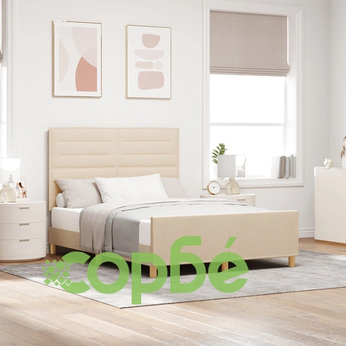 Кремаво дървено легло 140x190 см с текстилна тапицерия ➤ топ цена ➤ sorbe.bg
