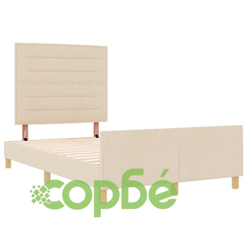 Кремаво дървено легло 140x190 см с текстилна тапицерия ➤ топ цена ➤ sorbe.bg