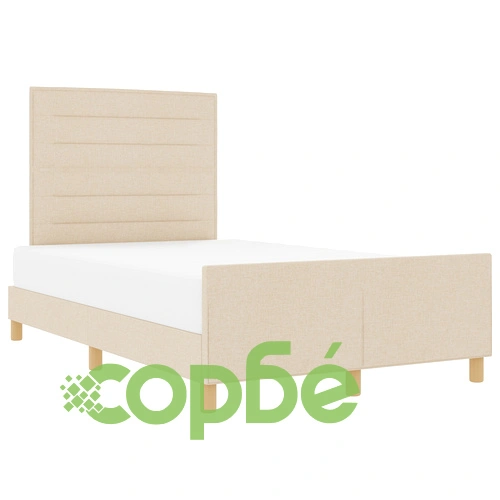 Кремаво дървено легло 140x190 см с текстилна тапицерия ➤ топ цена ➤ sorbe.bg