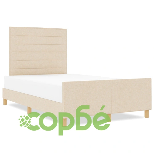 Кремаво дървено легло 140x190 см с текстилна тапицерия ➤ топ цена ➤ sorbe.bg