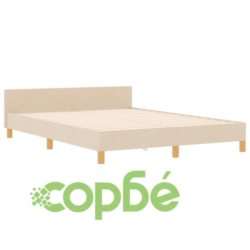 Кремаво дървено легло 140x190 см с текстилна тапицерия ➤ топ цена ➤ sorbe.bg