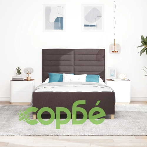 Легло от естествено дърво с текстилна тапицерия, тъмно кафяво, 140x200 см ➤ топ цена ➤ sorbe.bg