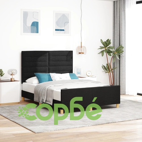 Черна текстилна рамка за легло 160x200 см с дървена основа ➤ топ цена ➤ sorbe.bg