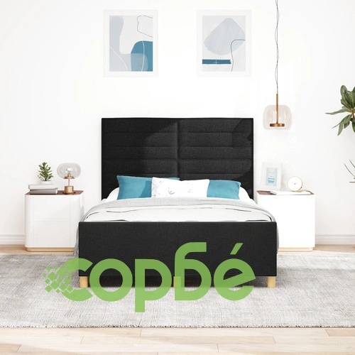 Черна текстилна рамка за легло 160x200 см с дървена основа ➤ топ цена ➤ sorbe.bg