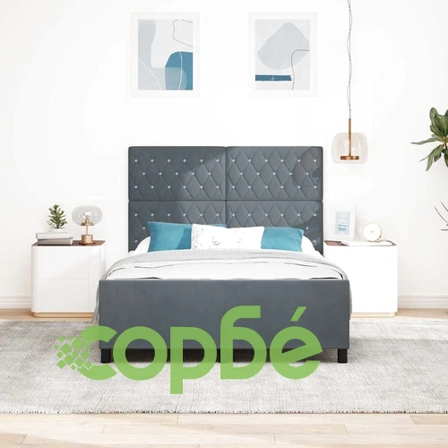 Легло с пружинирана основа 160x200 cm, тъмносиво кадифе ➤ топ цена ➤ sorbe.bg