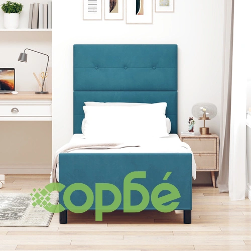 Елегантно Тъмносиньо Легло от Кадифе 90x200 см с Матов Финиш ➤ топ цена ➤ sorbe.bg