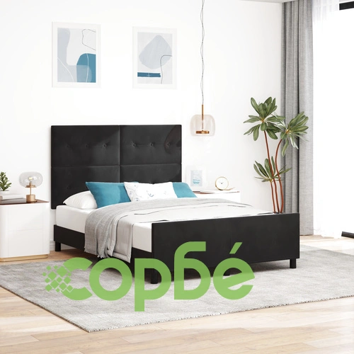 Луксозна черна кадифена рамка за легло 160x200 см с висока табла ➤ топ цена ➤ sorbe.bg