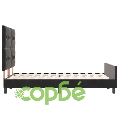 Луксозна черна кадифена рамка за легло 160x200 см с висока табла ➤ топ цена ➤ sorbe.bg