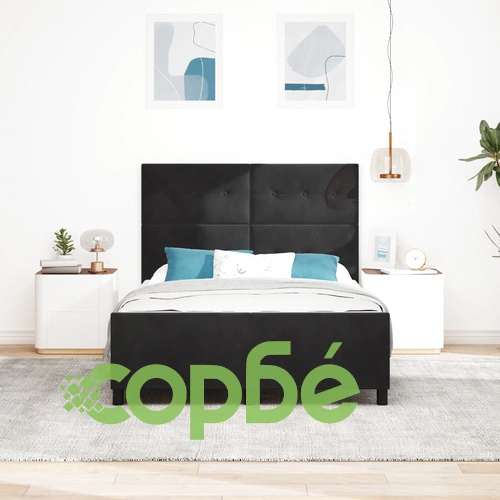 Луксозна черна кадифена рамка за легло 160x200 см с висока табла ➤ топ цена ➤ sorbe.bg