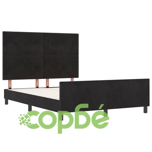 Луксозна черна кадифена рамка за легло 160x200 см с висока табла ➤ топ цена ➤ sorbe.bg