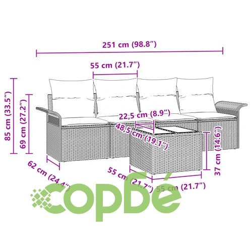 5 части градински диван сет от полиратан с възглавници - Черен ➤ топ цена ➤ sorbe.bg