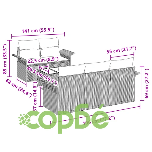 6 части градински диван комплект от черен полиратан с възглавнички ➤ топ цена ➤ sorbe.bg