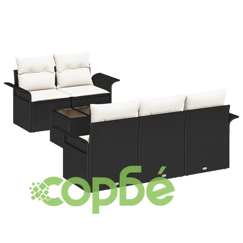6 части градински диван комплект от черен полиратан с възглавнички ➤ топ цена ➤ sorbe.bg