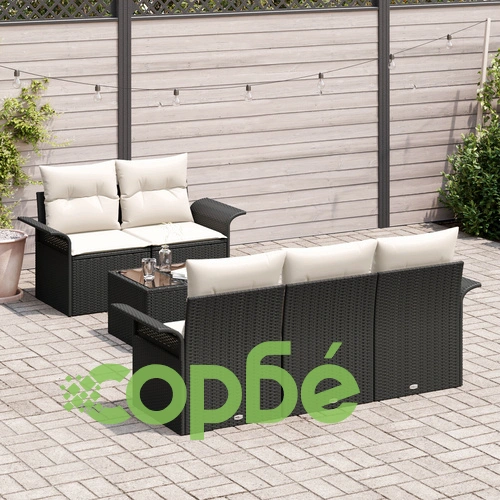 6 части градински диван комплект от черен полиратан с възглавнички ➤ топ цена ➤ sorbe.bg
