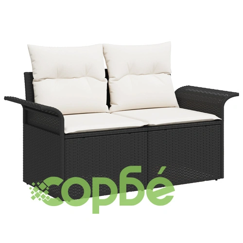 6 части градински диван комплект от черен полиратан с възглавнички ➤ топ цена ➤ sorbe.bg