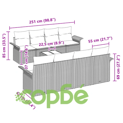 9-частен градински комплект от полиратан - диван с възглавници в черен цвят ➤ топ цена ➤ sorbe.bg