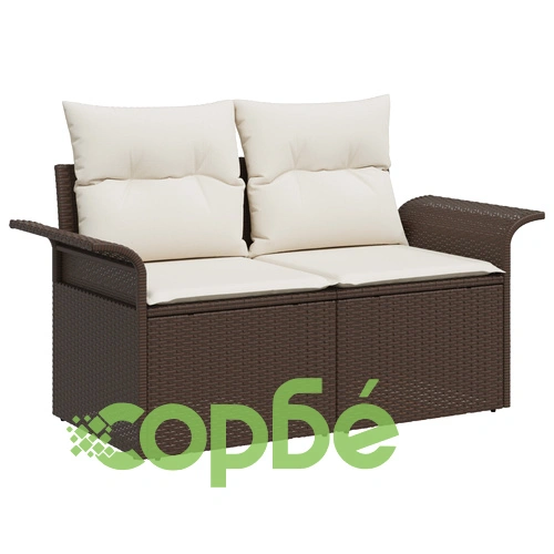 Комплект Градински Диван от 5 Части със Сиви Възглавници от Полиратан ➤ топ цена ➤ sorbe.bg