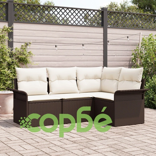 4-Членен Градински Диван Комплект от Полиратан с Възглавници - Кафяв ➤ топ цена ➤ sorbe.bg