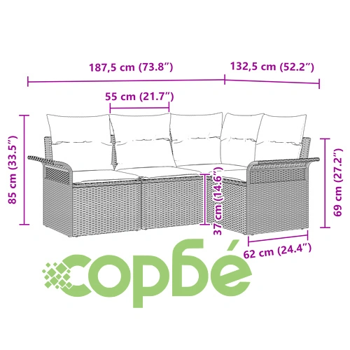 4-Членен Градински Диван Комплект от Полиратан с Възглавници - Кафяв ➤ топ цена ➤ sorbe.bg