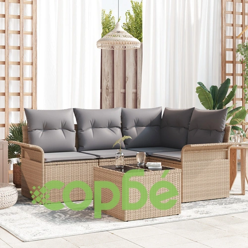 Комплект градински диван от 5 части с възглавници - черен полиратан ➤ топ цена ➤ sorbe.bg