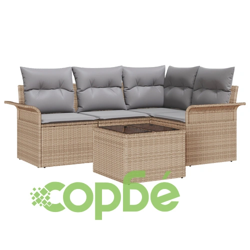 Комплект градински диван от 5 части с възглавници - черен полиратан ➤ топ цена ➤ sorbe.bg