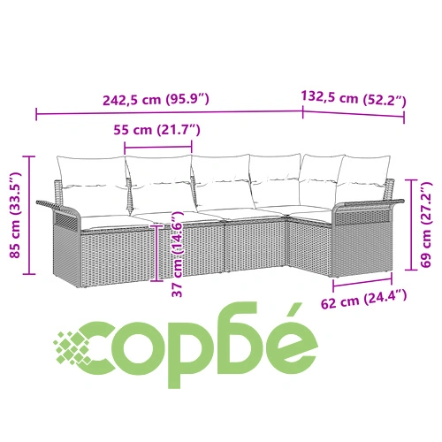 Комплект градински диван от 5 части с възглавници от черен полиратан ➤ топ цена ➤ sorbe.bg