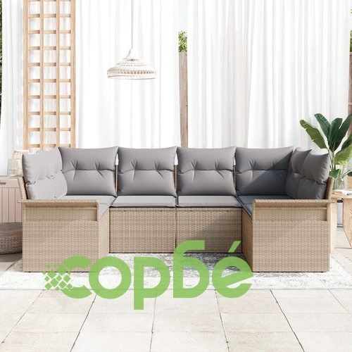 Градински комплект от 6 части с възглавници от полиратан - Бежов ➤ топ цена ➤ sorbe.bg