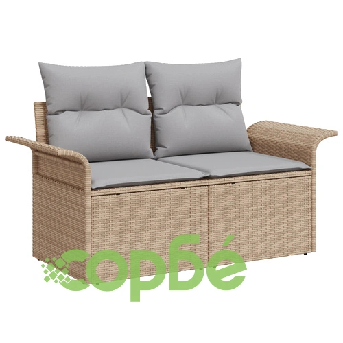 Градински комплект от 6 части с възглавници от полиратан - Бежов ➤ топ цена ➤ sorbe.bg