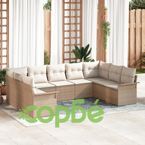 9-частен градински диван от полиратан с възглавници - бежов комплект за тераса ➤ топ цена ➤ sorbe.bg
