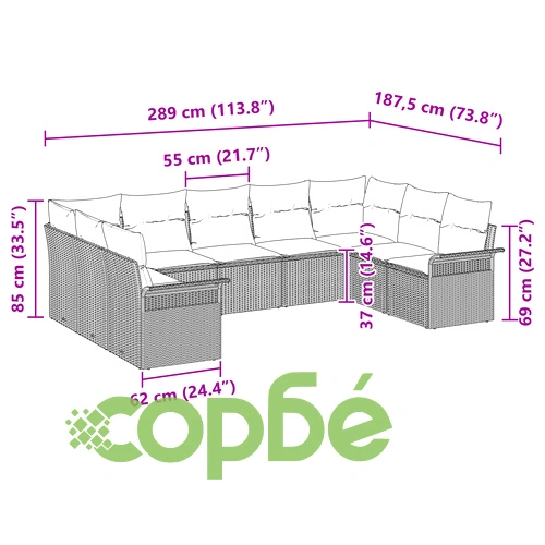 9-частен градински диван от полиратан с възглавници - бежов комплект за тераса ➤ топ цена ➤ sorbe.bg