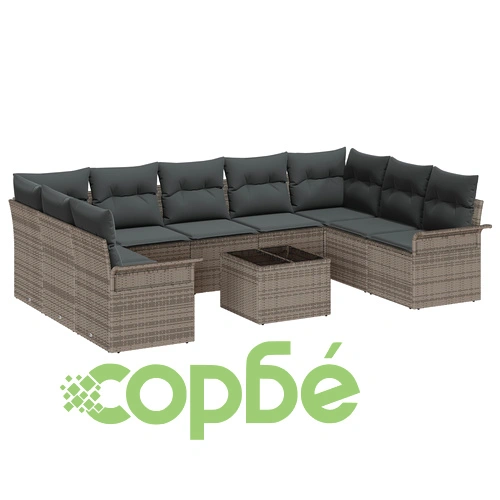 9-частен градински комплект от полиратан с възглавници - Черен ➤ топ цена ➤ sorbe.bg