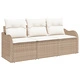 Комплект градински диван от 3 части с възглавници от полиратан в бежов цвят