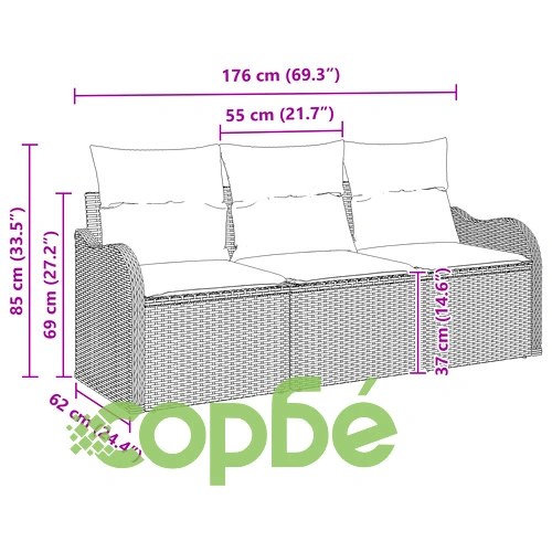Комплект градински диван от 3 части с възглавници от полиратан в бежов цвят ➤ топ цена ➤ sorbe.bg