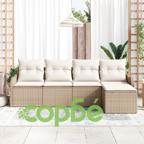 Комплект градински мебели от 5 части с възглавници - Бежов полиратан ➤ топ цена ➤ sorbe.bg