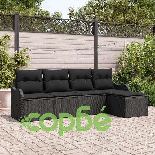 5-частен градински комплект диван с възглавници от черен полиратан ➤ топ цена ➤ sorbe.bg